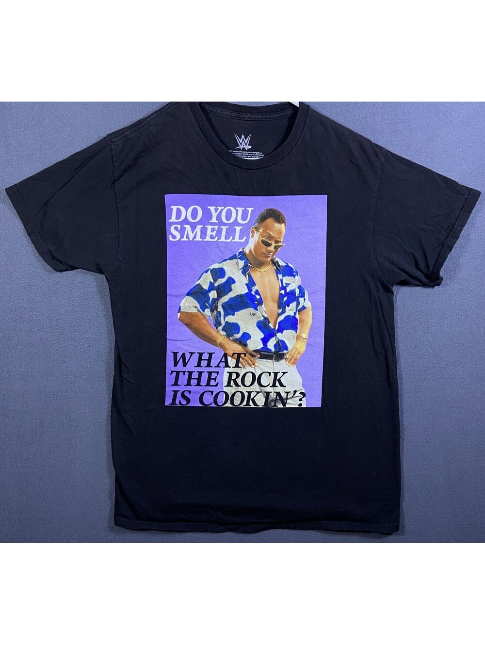 The Rock WWE WWF Pro Wrestling Mens Black Print Short Sleeve T-Shirt Size Medium